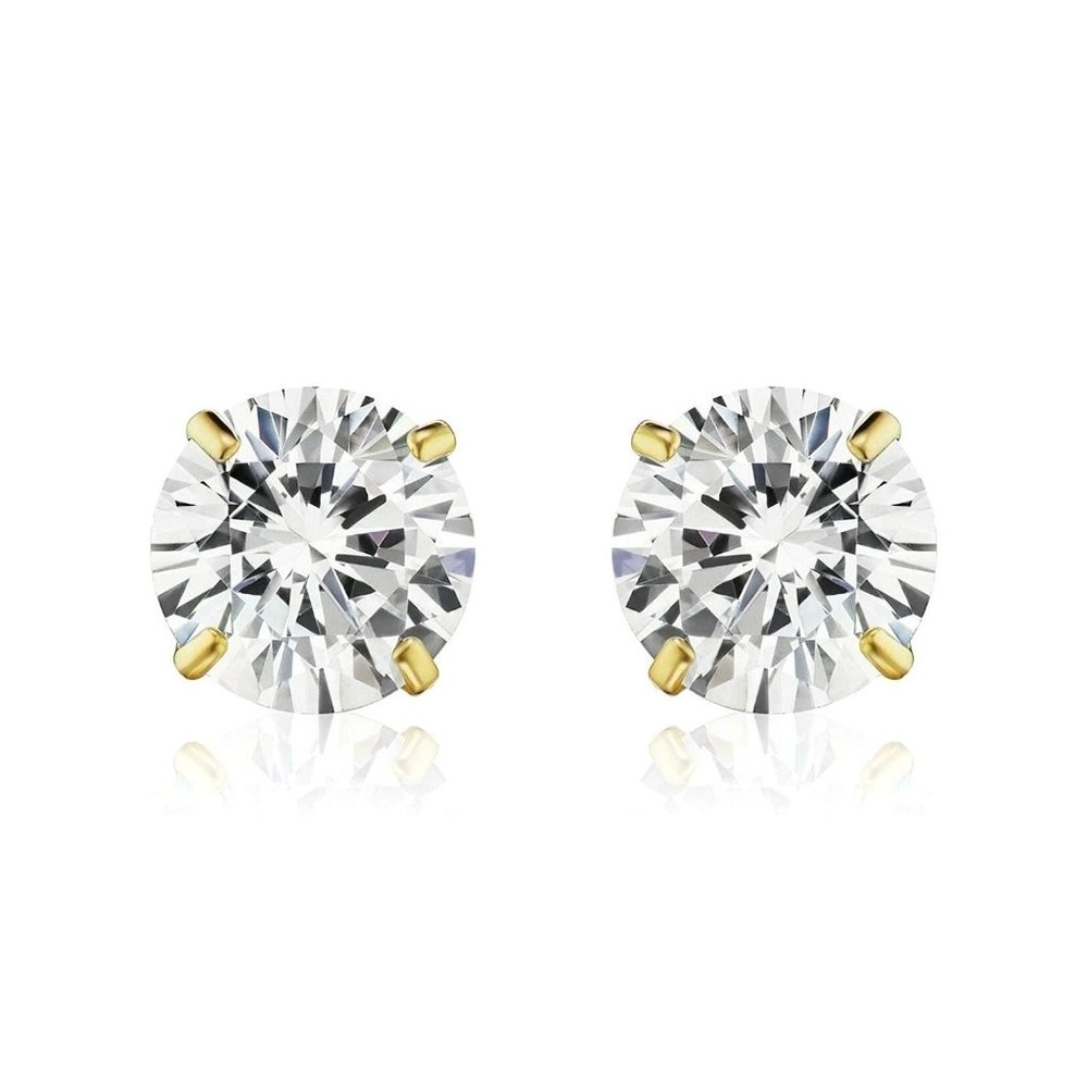 2ct Created Diamond Earrings Solid 14K Yellow Gold Solitaire Basket Studs